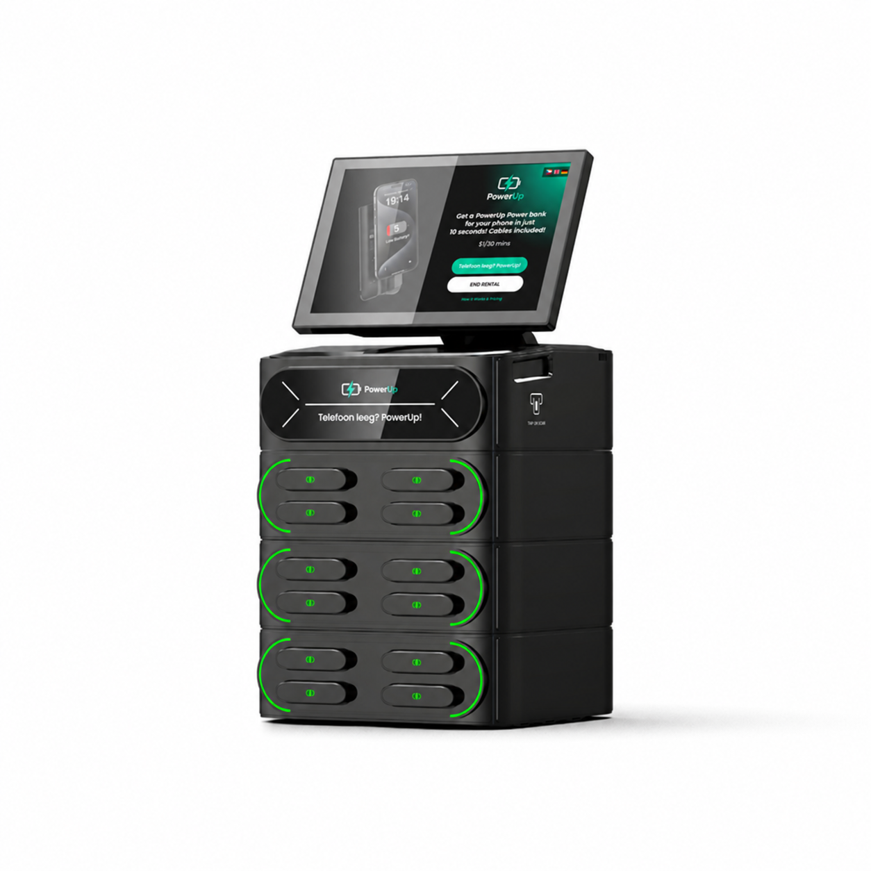 PowerUp 12-slot laadstation schuin van voren